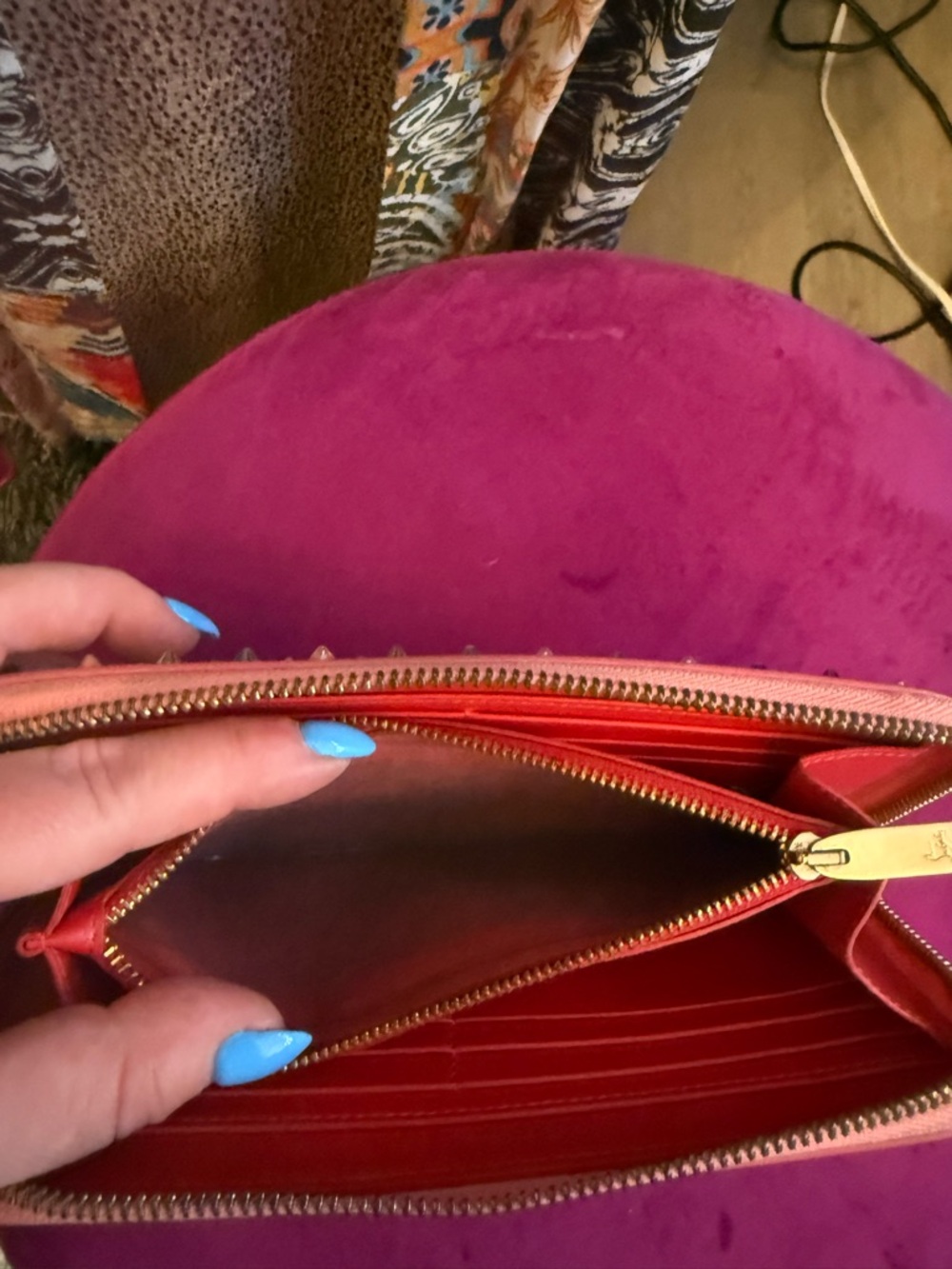 Christian Louboutin Pink Studded Zip Wallet - Picture 6 of 7